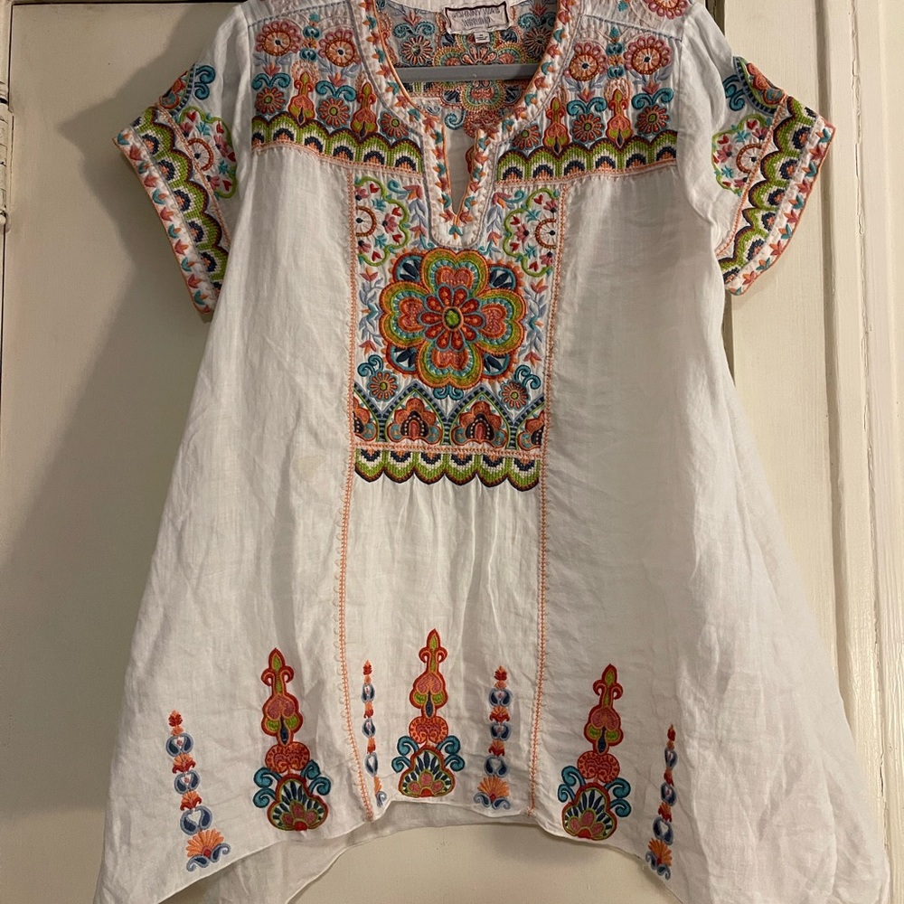 JOHNNY WAS GREAT CONDITION SZ MED BEAUTIFUL LINEN TUNIC